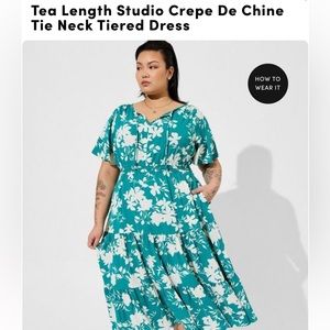 Torrid NWT Tea Length Studio Crepe De Chine
Tie Neck Tiered Dress Size 4